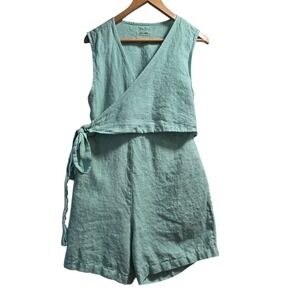 Free Label Linen Wrap Romper Womens S Green Coastal Sustainable Minimalist Eco